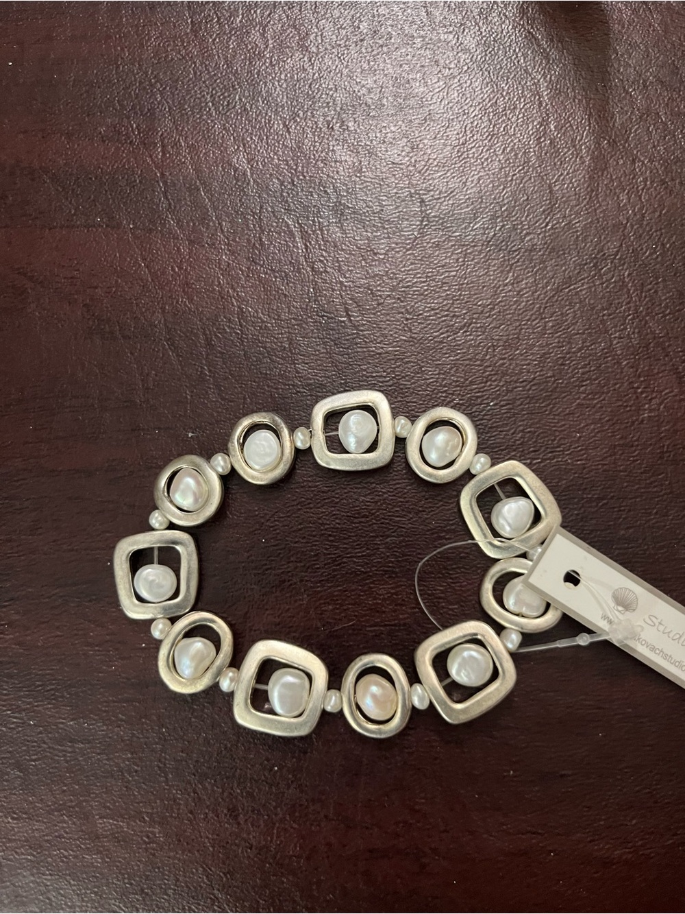Studio Silver-Tone Pearl Stretch Bracelet - White Pearls